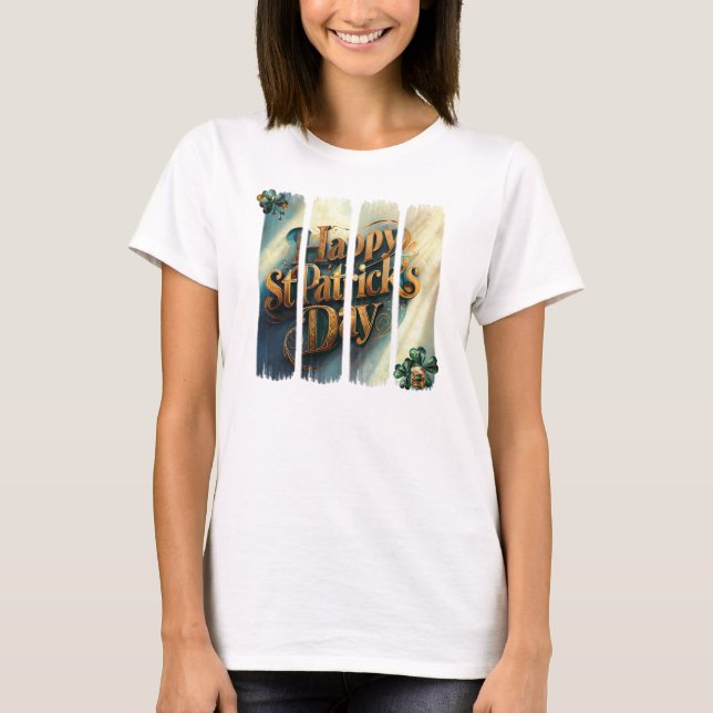 Happy St. Patrick's Day Vertical Brushstroke T-Shirt (Front)