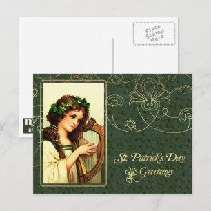 Happy St. Patrick's Day Vintage Irish Girl  Postcard