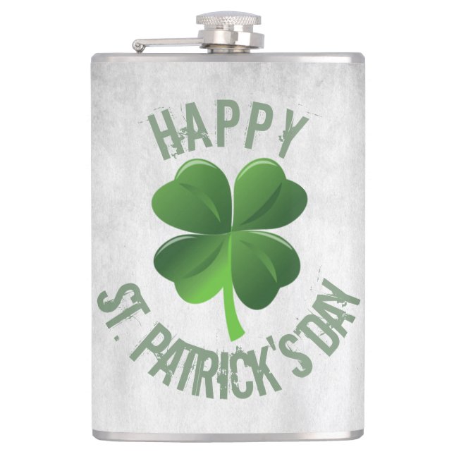 Happy St. Patrick's Day Vinyl Wrapped Flask (Front)