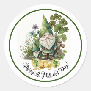 Happy St.Patrick's Day. Watercolor Irish Gnomes Classic Round Sticker