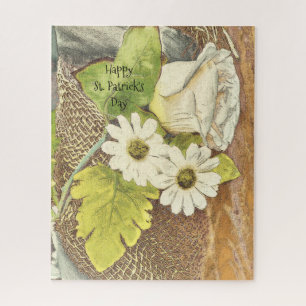 Happy St. Patrick's Day White Flowers Trendy Irish Jigsaw Puzzle