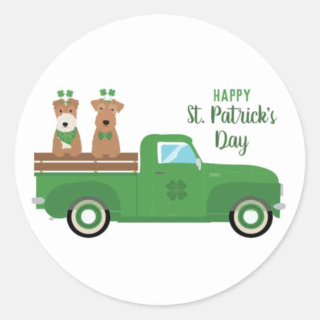 Happy St Patricks Day Wire Fox Terrier Dog Classic Round Sticker (Front)