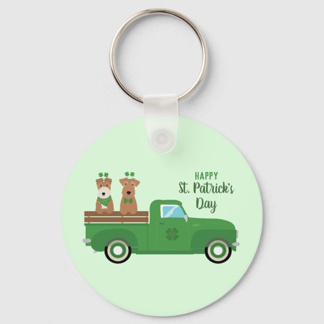 Happy St Patricks Day Wire Fox Terrier Dog Keychain (Front)