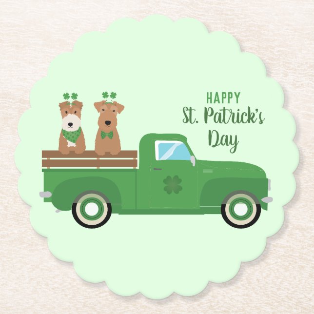 Happy St Patricks Day Wire Fox Terrier Dog Paper Coaster (Front)