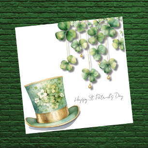 Happy St Patrick's Day with Clover Leprechaun Hat Holiday Card