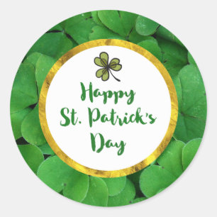 Happy St. Patrick's Day with Green Clovers Classic Round Sticker