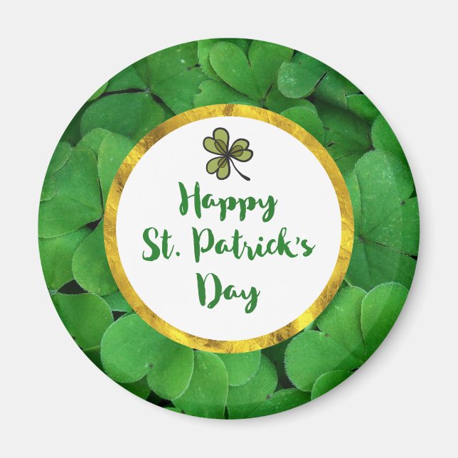 Happy St. Patrick's Day with Green Clovers Magnet (Front)