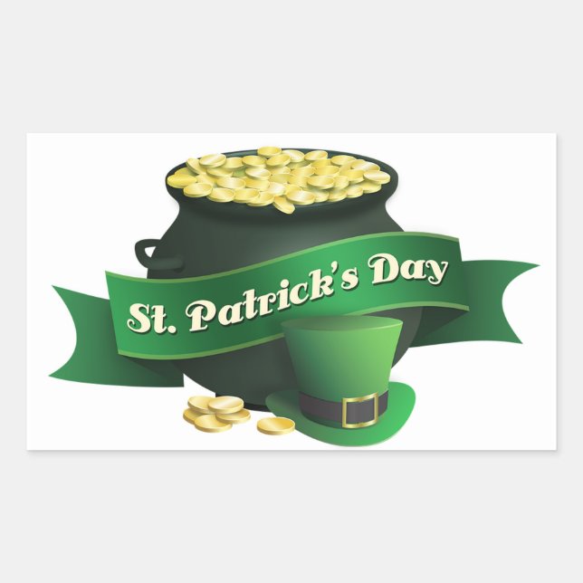 Happy St Patrick's Day with Pot of Gold Sticker (Front)