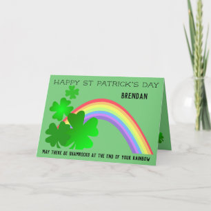 Happy St Patrick's Day with rainbow personalised Holiday Card