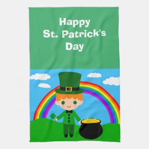 Happy St. Patrick's Day Young Leprechaun Kitchen Towel