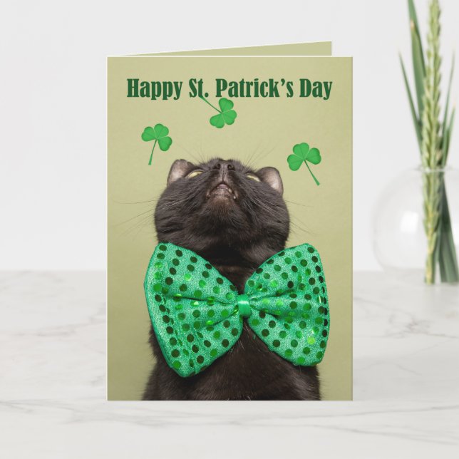Happy St. Patrick's For Anyone Day Cat in Bow Tie Holiday Card (Front)