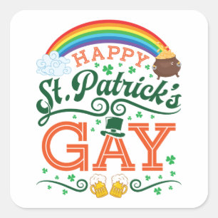 Happy St. Patricks Gay LGBTQ Pride Rainbow Square Sticker
