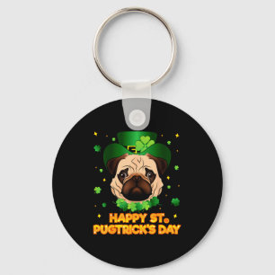Happy St Patricks Pugtricks Day Irish Pug Leprecha Keychain