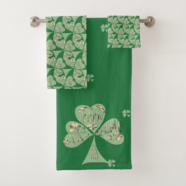 "Happy St. Patrick's" Serviette verte Shamrock (En situation)