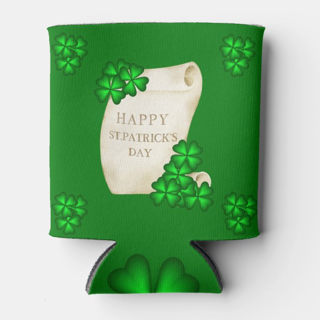 Happy St Patrick's Shamrocks Can Cooler (Front)