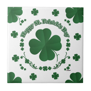 Happy St Patrick's Shamrocks Tile