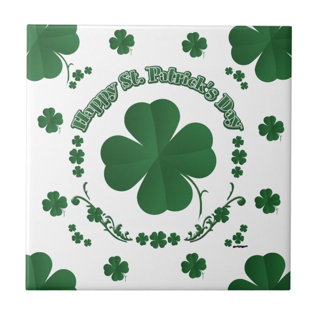 Happy St Patrick's Shamrocks Tile (Front)