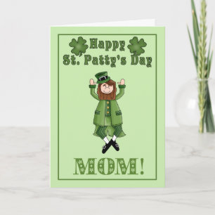 Happy St. Patty's Day Mom - Leprechaun & shamrocks Card