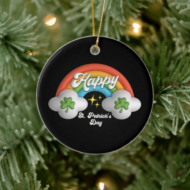 Happy St Saint Patrick's Day Cute Rainbow Ceramic Ornament (Tree)