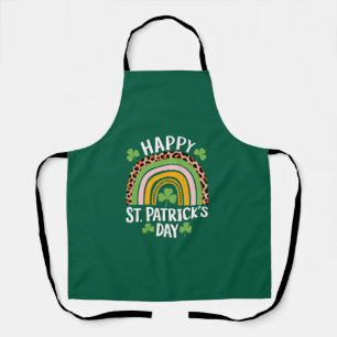 Happy St Saint Patrick's Day Rainbow Shamrock Apron