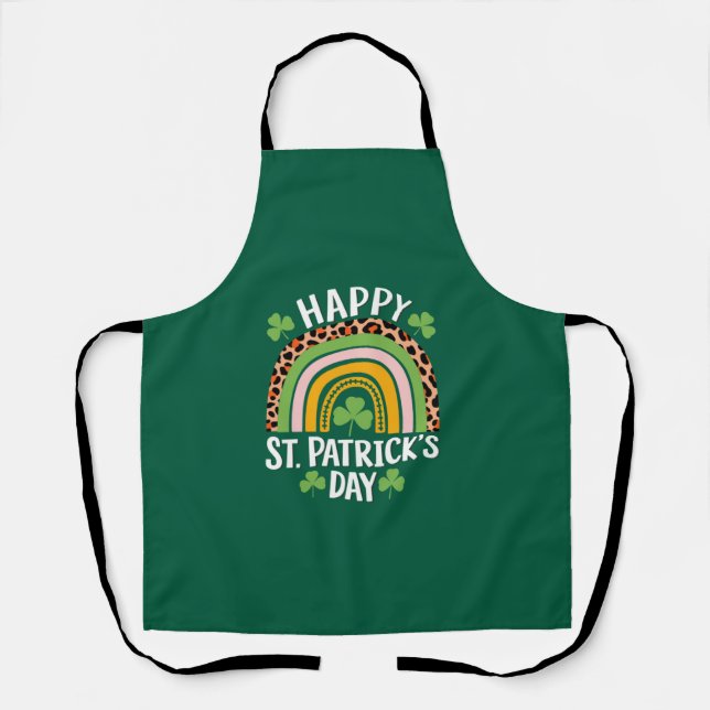 Happy St Saint Patrick's Day Rainbow Shamrock  Apron (Front)