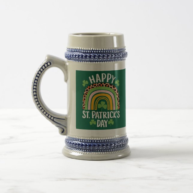 Happy St Saint Patrick's Day Rainbow Shamrock  Beer Stein (Left)