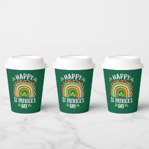 Happy St Saint Patrick's Day Rainbow Shamrock Paper Cups