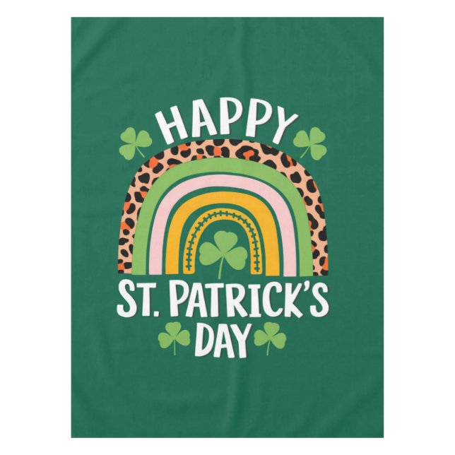 Happy St Saint Patrick's Day Rainbow Shamrock  Tablecloth (Front)