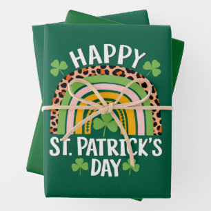 Happy St Saint Patrick's Day Rainbow Shamrock Wrapping Paper Sheet