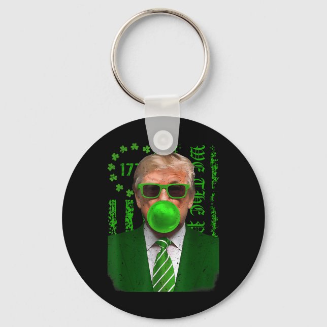 Happy St Saint Patricks Day Trump Bubble Men Keychain (Front)