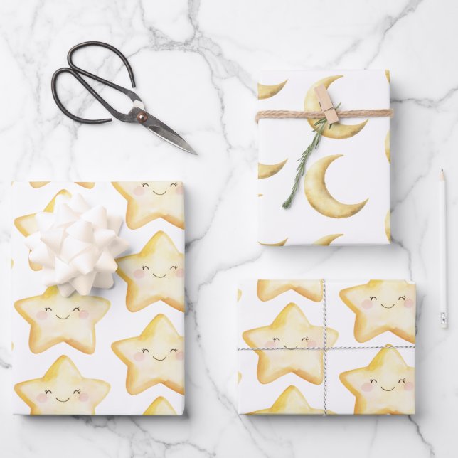 Happy Star Birthday Wrapping Paper Sheet (Front)