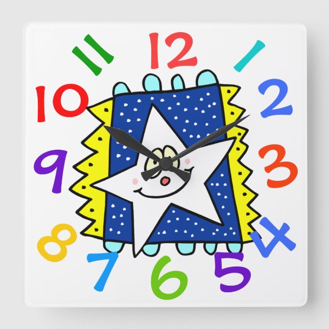 Happy Star Face Chambre pour enfants Horloge mural (Recto)