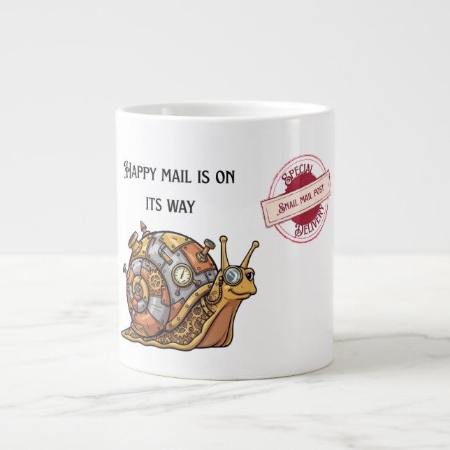 Happy Steampunk Snail Mail Large Coffee Mug (Front)