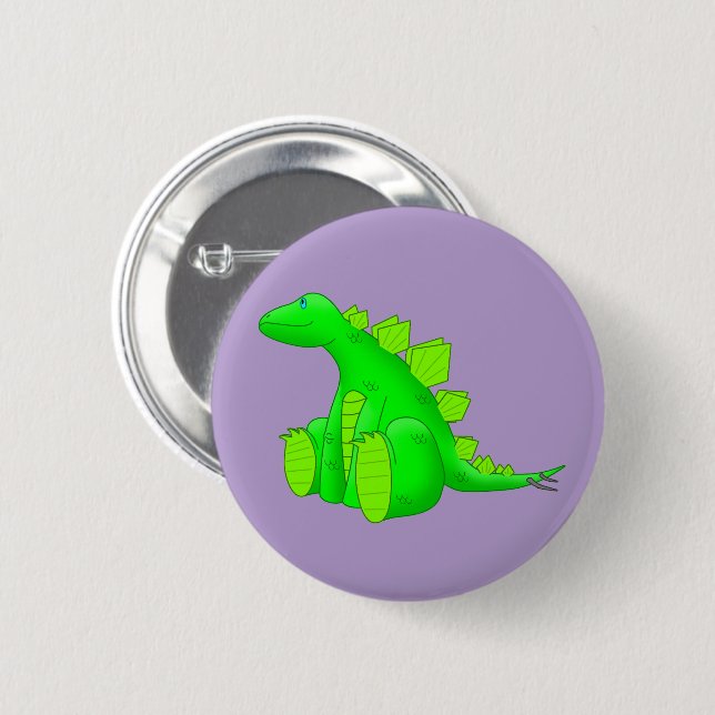Happy Stegosaurus -  2 Inch Round Button (Front & Back)
