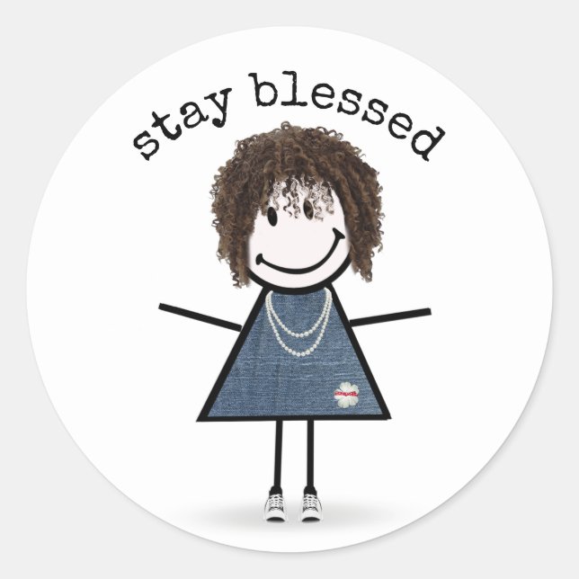 Happy Stick Girl in Sneakers   Classic Round Sticker (Front)