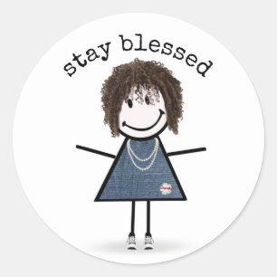 Happy Stick Girl in Sneakers   Classic Round Sticker