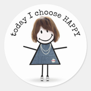 Happy Stick Girl In Sneakers with Quote Classic Round Sticker