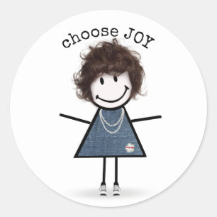 Happy Stick Girl with Sneakers Classic Round Sticker