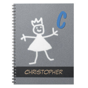 Happy Stick People Smiling Waving Boy any Name Notebook