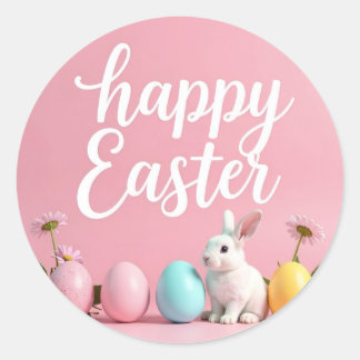 Happy stickers Pâques avec oeufs et lapin