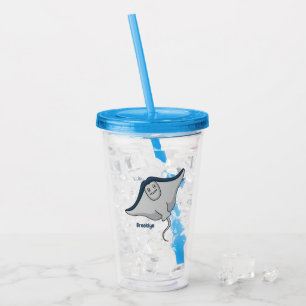 Happy stingray fish cartoon illustration acrylic tumbler
