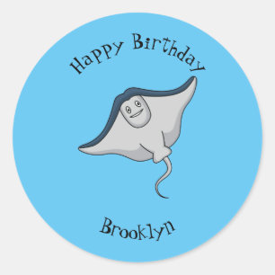 Happy stingray fish cartoon illustration  classic round sticker