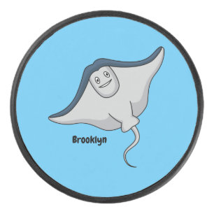 Happy stingray fish cartoon illustration hockey puck