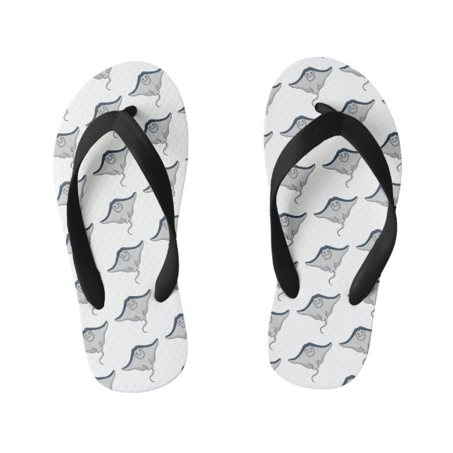 Happy stingray fish cartoon illustration kid's flip flops (Footbed)