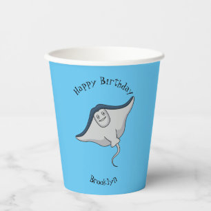 Happy stingray fish cartoon illustration paper cups