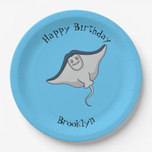 Happy stingray fish cartoon illustration paper plate