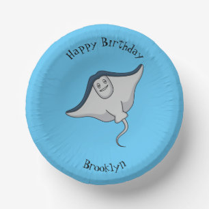 Happy stingray fish cartoon illustration paper plate