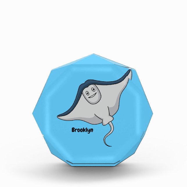 Happy stingray fish cartoon illustration photo block (Front)