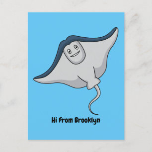 Happy stingray fish cartoon illustration postcard