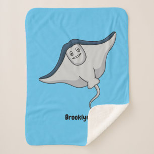 Happy stingray fish cartoon illustration sherpa blanket